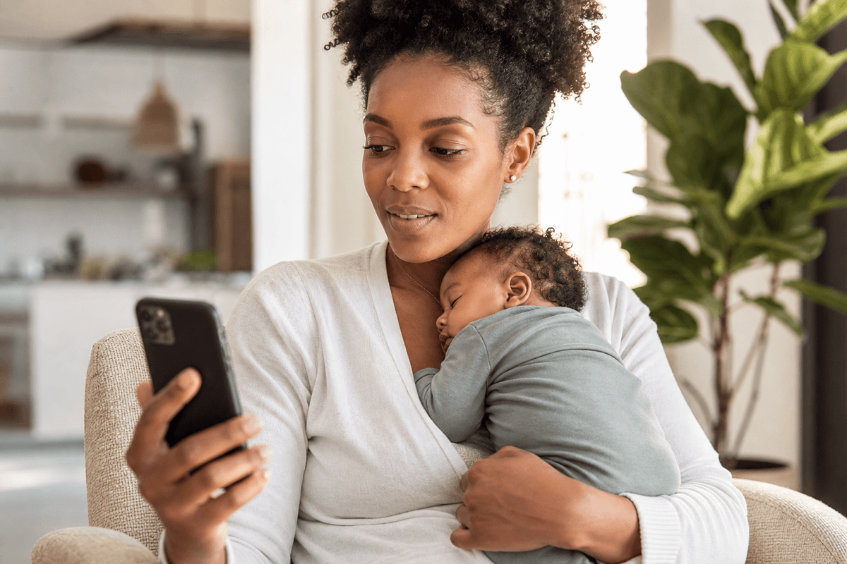 Parent with infant managing health appointments at home