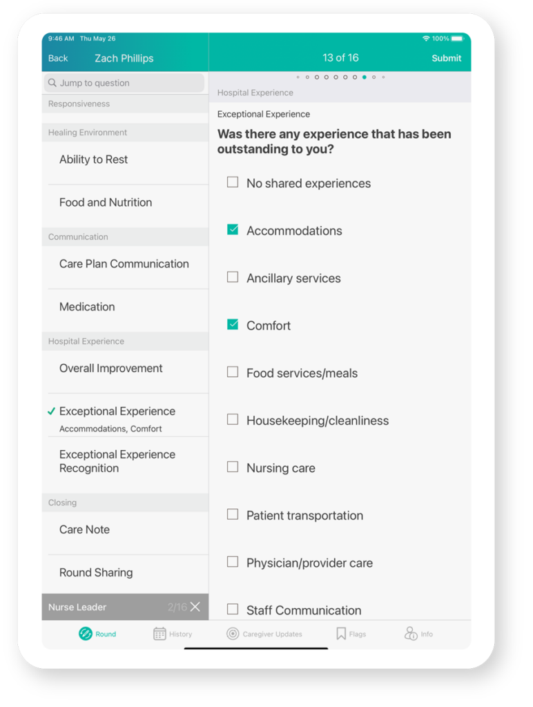 Rounds Patient Satisfaction Screen